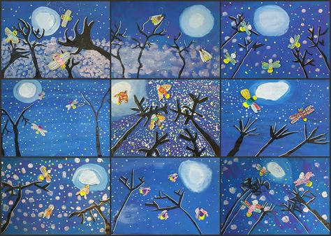 MaryMaking: Moonlit Fireflies Winter Crafts For Toddlers, Firefly Art, 3rd Grade Art, Classroom Art Projects, Elementary Art Projects, Tiny Star, Art Activities For Kids, Arts Ed, Camping Art