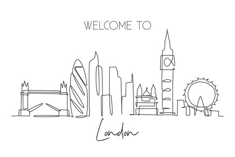 London Skyline Tattoo, Travel Campaign, City Drawings, London City Skyline, America Flag Wallpaper, Skyline Tattoo, Skyline Drawing, London Drawing, Canvas Embroidery