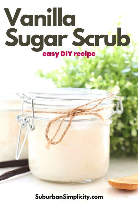 This yummy Vanilla Sugar Scrub recipe is an easy, exfoliating DIY that you can make at home for pennies. A simple and all-natural beauty product that smells delicious! Make sure to grab the free printable labels! Sugar Scrub Diy Christmas, Vanilla Scrub Diy, Homemade Body Scrub Recipe Easy, Vanilla Body Scrub Recipe, Essential Oil Sugar Scrub Recipe, Sugar Scrub Recipe Without Coconut Oil, Easy Sugar Scrub Diy, Body Sugar Scrub Diy Recipes, Sugar Scrub Labels Printable Free