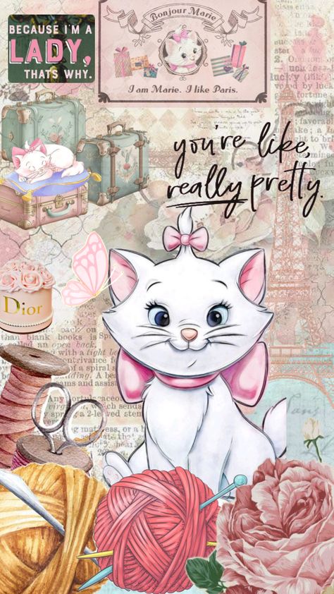 #marie#paris#dior Barbie Cat, Cats Pink, Cat Phone Wallpaper, Marie Cat, Marie Aristocats, Disney Iphone, Disney Collage, Hello Kitty Christmas, Alley Cat