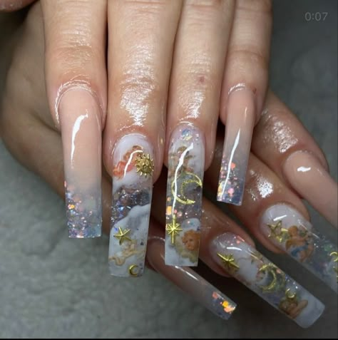 Angel Nails, Long Acrylic Nail Designs, Vintage Nails, Grunge Nails, Unique Acrylic Nails, Bling Acrylic Nails, Gem Nails, Acrylic Nails Coffin Short, Birthday Nails