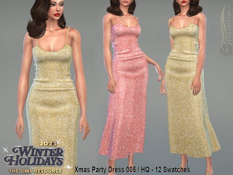 The Sims Resource - Xmas Party Dress 005 Xmas Party Dress, Xmas Party Dresses, Camille Dress, The Sims 4 Packs, Rose Print Dress, Sims 4 Dresses, Iconic Dresses, Sparkly Dress, Sims 4 Clothing