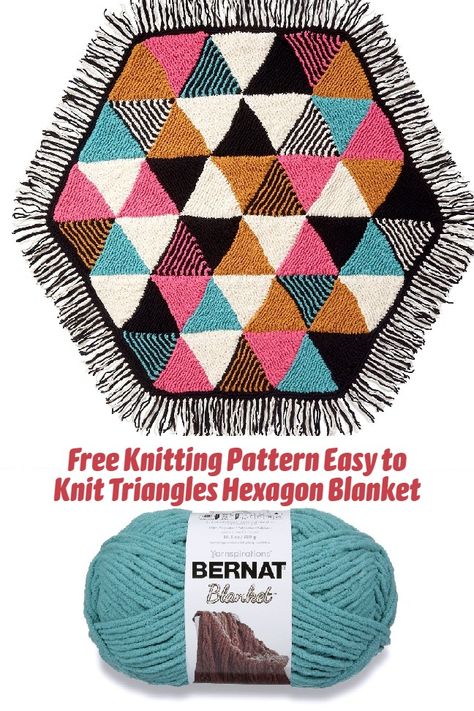 Knitting Triangles, Blanket Yarn Patterns, Bernat Blanket Yarn Patterns, Knitted Hexagons, Knit Diagonal Blanket, Knitted Diamond Blanket, Triangle Motif Blanket, Knit Triangle, Hexagon Blanket