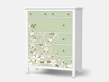 Designfolie White Blossoms für dein Hemnes Kommode 6 Schubladen Ikea Hemnes, Ombre Dresser, Dresser, Furniture, White, Home Decor, Design, Home Décor