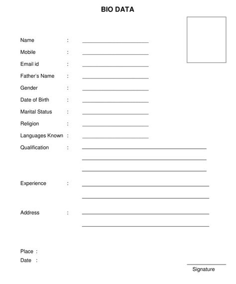 Bio Data Format For Job, Bio Data Format For Student, Simple Application Letter, Bio Data Form, Cv Format For Job, Resume Format Free Download, Professional Bio, Biodata Format Download, Job Resume Format