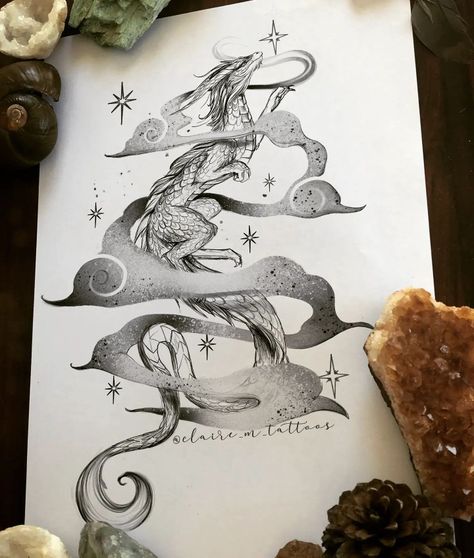 Magic Dragon Tattoo, Skeleton Dragon Tattoo, Black Dragon Tattoo, Dragon Tattoo Drawing, Cool Ear Tattoos, Dragon Tattoo Sketch, Ink Link, Ear Tattoo Ideas, Fairy Tattoo Designs