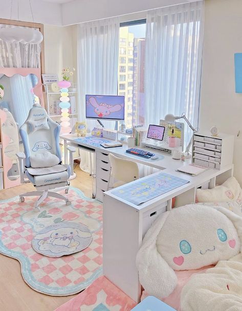 Electric Pastel Room, Art Room Astethic, Study Room Aesthetic, Cool Desks, Kawaii Aesthetic Room, Room Decor Korean, Pastel Room Ideas, Aesthetic Kawaii Room, Korean Room Decor