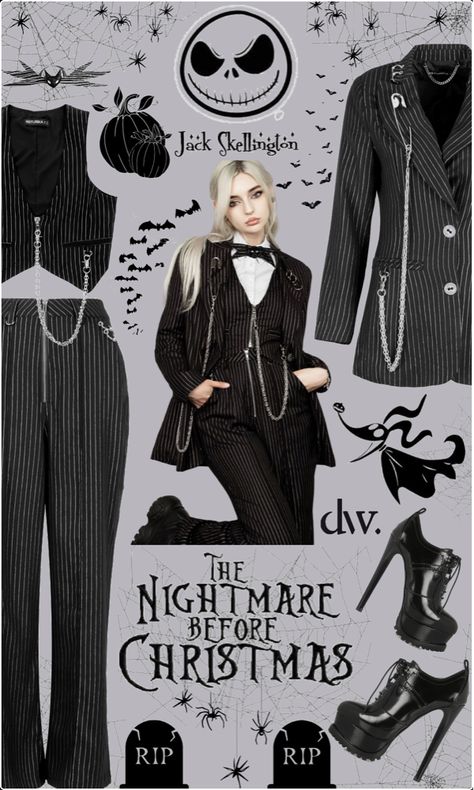 Outfits Inspired By Nightmare Before Christmas, Jack Skellington Womens Costume, Jack Skellington Inspired Outfit, Nightmare Before Christmas Inspired Outfits, Jack Skellington Costume Female, Jack Skellington Aesthetic, Nightmare Before Christmas Outfits, Jack Skellington Outfit, Jack Skellington Cosplay