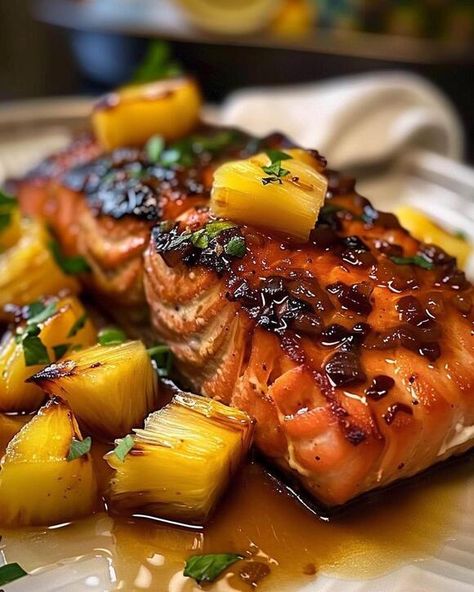 Salmon With Pineapple, Pineapple Salmon, Lemon Pepper Salmon, Garlicky Shrimp, Seared Salmon Recipes, Walnut Shrimp, Shrimp And Broccoli, Honey Walnut Shrimp, Chicken Lasagna