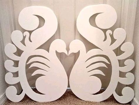 Swans made for Saraswati Puja decoration foamboard decor swan Sarswati Pooja Decoration Ideas, Sarswati Puja Board Decoration, Saraswati Pooja Decoration At Home, Ganpati Makhar Decoration Cardboard, Decoration For Saraswati Puja, Saraswati Puja Decoration In School, Sunboard Craft, Saraswati Pujo Decoration, Saraswati Pooja Decoration