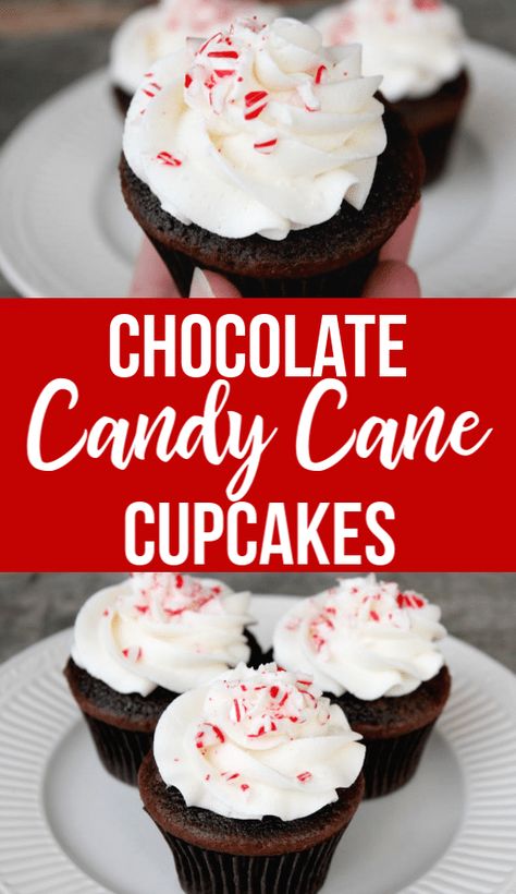 Candy Cane Cupcakes, Moist Cupcake Recipes, Chocolate Peppermint Cupcakes, Candy Cane Dessert, Candy Cane Recipe, Christmas Cupcakes Recipes, Delicious Holiday Desserts, Yummy Christmas Treats, Homemade Frosting