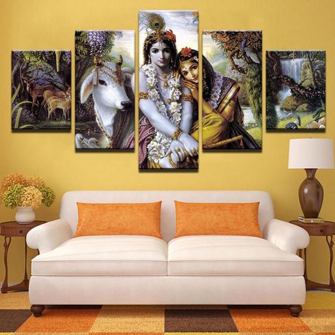 Wall Art Frame, Krishna Radha Painting, Modern Canvas Art, Krishna Radha, Krishna Painting, Animal Posters, Canvas Art Wall Decor, Living Room Pictures, Multi Panel Canvas