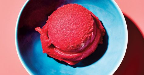 Dried hibiscus flowers infuse this fruit-free sorbet and tint it a striking shade of fuschia, while fresh ginger provides a subtle heat. Hibiscus Recipe, Ginger Sorbet, Spicy Desserts, Rainbow Baking, Dried Hibiscus Flowers, Peach Sorbet, Mango Sorbet, Sorbet Recipes, Aromatic Herbs