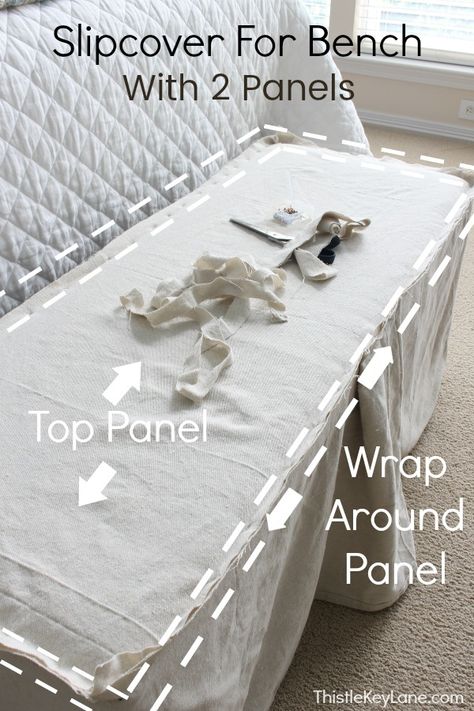 Follow this simple tutorial on how to make a bench slipcover with time saving shortcuts and sewing tips. Don't miss the fun detail inside the front pleat! Ottoman Covers Slipcovers How To Make, No Sew Slipcover, Bench Slipcover, Diy Bench Cushion, Make A Bench, French Bench, Rag Quilt Patterns, Making A Bench, Canvas Drop Cloths