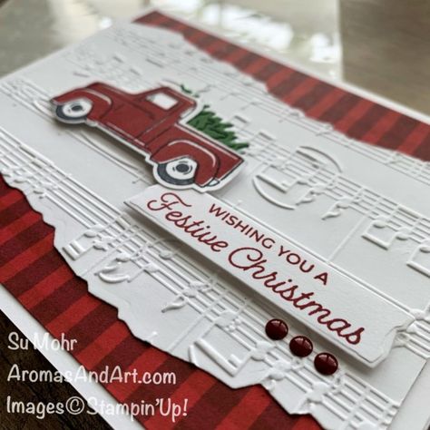 Truck Stamps, Cute Christmas Cards, Christmas Red Truck, Daisy Cards, Christmas Truck, Stampin Up Christmas Cards, Stampin Up Christmas, Holiday Catalog, Christmas Wishes