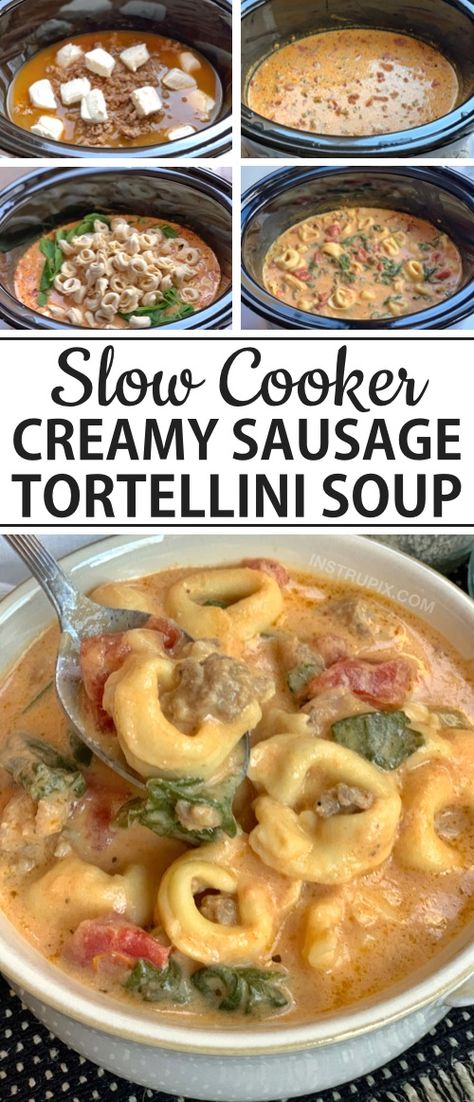 Slow Cooker Tortellini, Slow Cooker Tortellini Soup, Italian Sausage Tortellini Soup, Comfort Soups, Creamy Tortellini Soup, Winter Dinners, Sausage Crockpot, Sausage Tortellini Soup, Slow Cooker Dinner Recipes