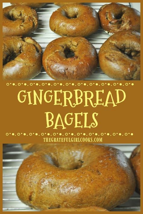 You will enjoy these New York style Gingerbread Bagels! Perfect treat for the holidays (or any time), they're boiled then baked, chewy AND delicious! / The Grateful Girl Cooks! Gingerbread Bagels, Bagel Recipe Easy, Homemade Bagels, Bagel Shop, Ny Style, Bagel Recipe, Gingerbread Recipe, Breakfast Pastries, Bread Machine Recipes