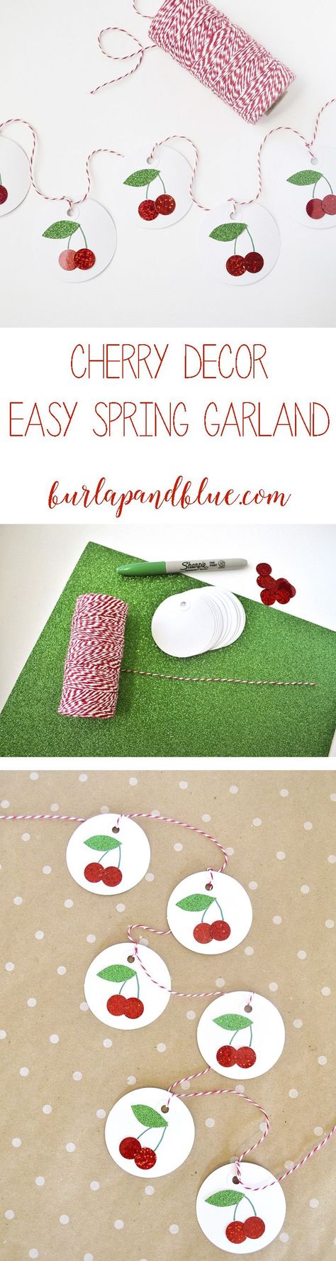 cherry garland DIY! fruit themed crafts are so fun, today's cheery cherry garland is perfect for home decor & parties! Cherry Garland, Diy Jewelry Recycled, Paper Flowers Diy Wedding, Tea Cups Diy, Cherry Decor, Diy Christmas Tree Skirt, Fruit Diy, Paper Twine, Diy Christmas Garland