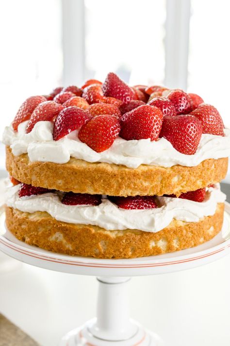 This two-layer naked strawberry shortcake cake is a sweet seasonal treat. With a spongey cake, whipped cream, and strawberries, you'll love this one! | wyseguide.com #shortcake #strawberry #strawberryshortcake #cake Homemade Strawberry Shortcake, Wyse Guide, Nursing Cake, Shortcake Cake, Whiskey Cake, Inside Cake, Strawberry Shortcake Cake, White Cake Recipe, Strawberry Shortcake Recipes