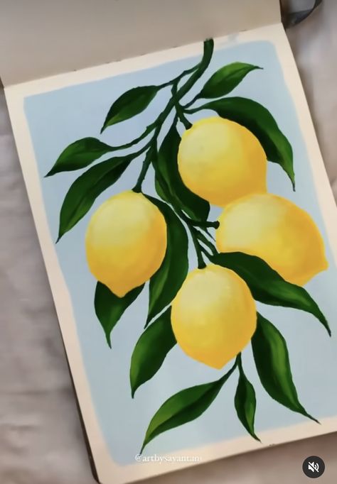 Kitchen Acrylic Painting Ideas, Painting Asthetics Idea, Lemons Painting Acrylic, Simplistic Art Painting, Lemon Acrylic Paintings, Lemon Painting Acrylic Easy, Sip And Paint Ideas For Beginners, Kitchen Paintings, Deco Fruit