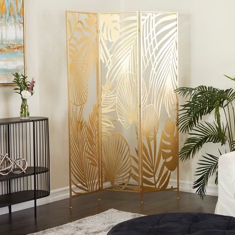 Folding Screen Room Divider, Metal Room Divider, Wood Room Divider, Gold Rooms, Folding Room Dividers, Palm Leaves Pattern, Salon Suites, Room Divider Screen, Leaf Patterns