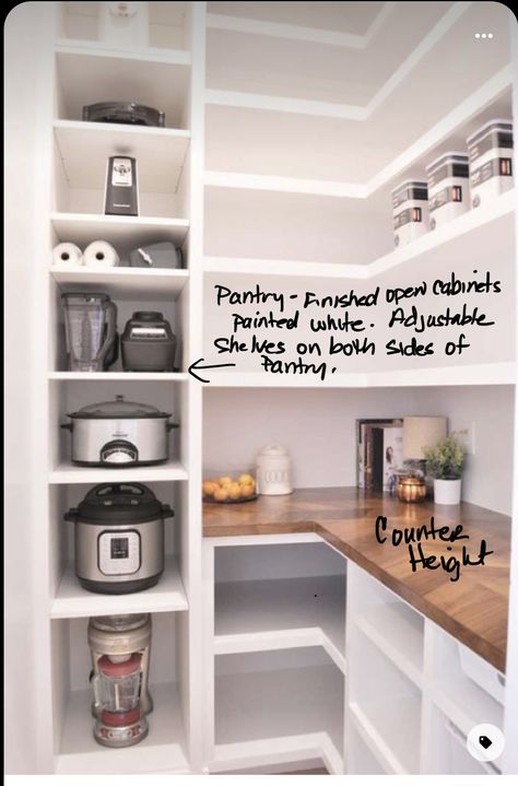 Modern Farmhouse Walk In Pantry, Walk In Pantry Deminsions, Narrow Pantry Design, U Shaped Walk In Pantry, Walk In Pantry With Island, 6x6 Pantry Layout, L Shape Pantry Ideas, Garde Manger Walk In, Costco Door In Pantry