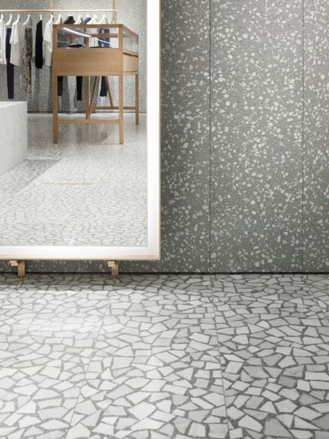 Terrazzo Tile Flooring: Pros & Cons, Installation, Cost, Reviews and Ideas Ileana Dcruz, Terrazzo Wall, David Chipperfield Architects, David Chipperfield, Terrazzo Tile, Terrazzo Tiles, Terrazzo Flooring, Retail Interior, Marble Floor