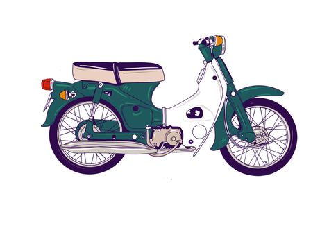 Moped Drawing, Moter Cycles Drawing, Honda C90, Cycle Drawing, Honda C70, Dream Drawing, Honda Super Cub, Adobe Photoshop Design, Motorcycle Illustration