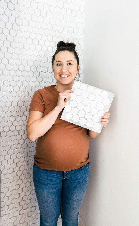 Laundry Room Makeover - DIY Peel and Stick Tile (with VIDEO) — Farmhouse Living Diy Peel And Stick Tile, Hallway Stairs Ideas, Hallway Laundry Room, Landry Room, Hallway Laundry, Farmhouse Wallpaper, Stick Tile Backsplash, Tiny Laundry Rooms, Hallway Wallpaper