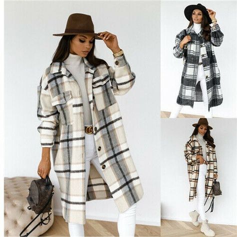 Ladies Checked Coat Fleece Casual Jacket Shacket Top Shirt Long Tunic Oversized  Improved Material and Fit  Shacket   Thick Fleece like Material  Package includes:  1 X Shacket/ Jacket SIZE(CM) length Bust Shoulder Sleeve S 104 104 51 50 M 105 108 51 51 L 106 112 52 52 XL 107 116 52 53 2XL 108 120 52 54 Winter Coat Puffer Hooded Padded UK Outwear Jacket Ladies Womens Quilted Bubble 29.59 GBP 1.99 GBP Women Outwear Fluffy Faux Jacket Bear Hooded Hoodie Winter Ladies Teddy Fur Coat 17.97 GBP 1.99 Long Plaid Coat, Plaid Winter Jacket, Fall Fashion Staples, Trendy Outerwear, Long Overcoat, Winter Plaid, Womens Windbreaker, Langer Mantel, Plaid Coat