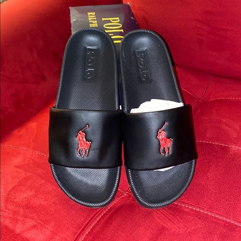 Bnwt Never Used Black And Red No Offers Will Be Made Ralph Lauren Shoes, Polo Ralph Lauren Mens, Ralph Lauren Men, Polo By Ralph Lauren, Men's Polo, Flip Flop Sandals, Polo Ralph, Mens Polo, Flip Flops