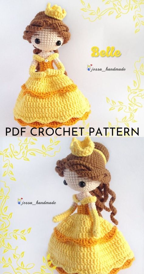 Beauty and the Beast Belle Amigurumi Crochet Doll pattern. Lovely princess Belle crochet pattern to make! #crochetpattern #amigurumipattern #amigurumidoll #crochetdollpattern #craftevangelist Amigurumi Ballerina, Pathway Decor, Doll Free Pattern, Chat Crochet, Amigurumi Minta, Crochet Easter, Crochet Disney, Prințese Disney, Crochet Dolls Free Patterns