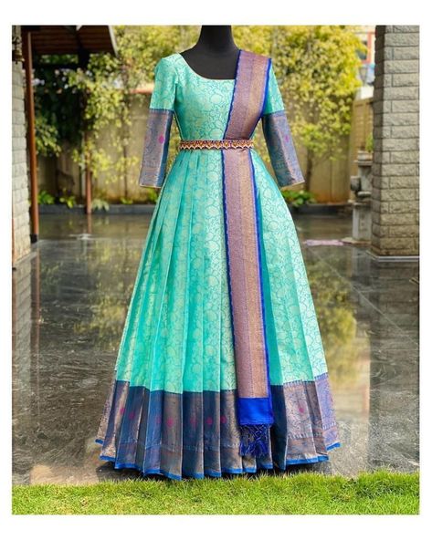 Banarasi Gown, Long Frocks For Women, Long Frocks For Girls, Frock Models, One Piece Gown, Long Frock Designs, Half Saree Lehenga, Gown Party Wear, Long Gown Design