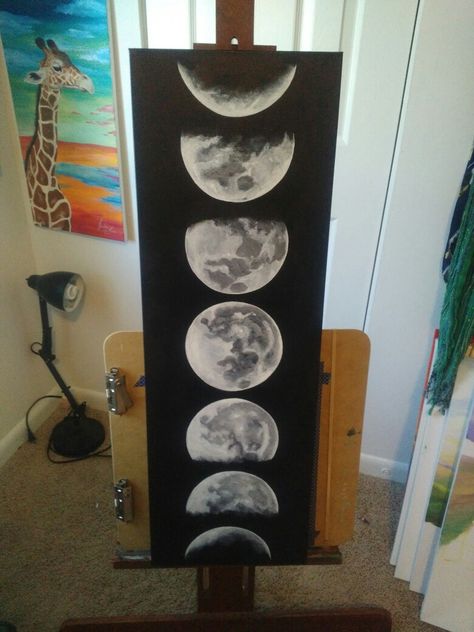 Moon Phase Acrylic Painting, Moon Phases Painting Canvas, 12x24 Painting Ideas, Moon Phases Art Paintings, 12x24 Canvas Painting Ideas, Phases Of The Moon Painting, Moon Paintings Acrylic, Canvas Painting Ideas Mandala, Painting Ideas Moon