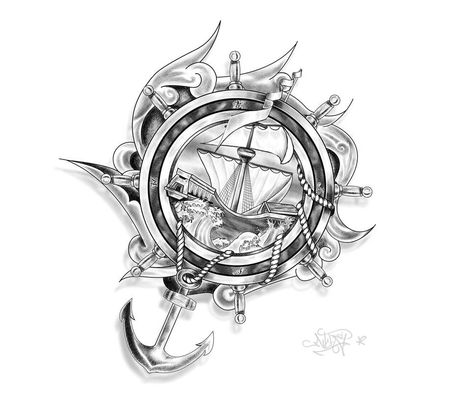 Sea Tattoos, Navy Tattoos, Boat Tattoo, Compass Rose Tattoo, Steampunk Tattoo, Anchor Tattoo Design, Sailor Tattoo, Skin Tattoo, Sea Tattoo