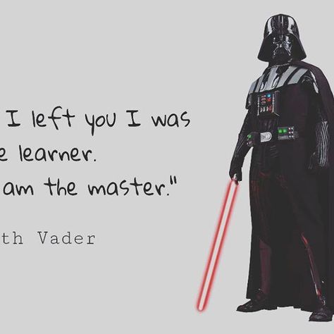 Top 100 darth vader quotes photos "When I left you I was but the learner. Now I am the master." -Darth Vader #quote #quotes #starwarsquotes #starwarsquote #darthvaderquote #darthvaderquotes #moviequote #moviequotes See more http://wumann.com/top-100-darth-vader-quotes-photos/ Darth Vader Quotes, Star Wars Quotes, Find Quotes, I Left, The Master, Movie Quotes, Relatable Quotes, Top 100, Wise Words