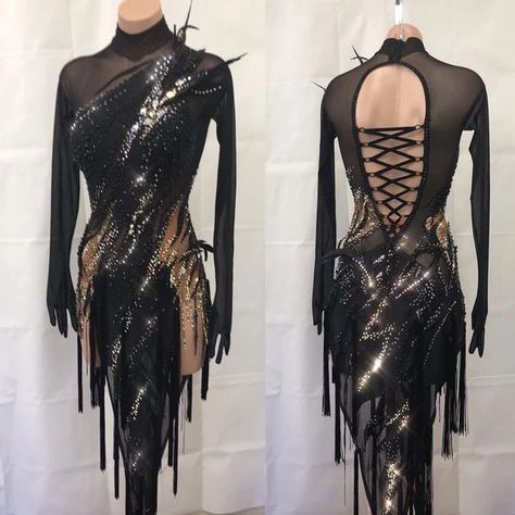 Black Figure Skating Dresses, Modern Dance Costume, Pretty Dance Costumes, Figure Skating Competition Dresses, Dancesport Dresses, Figure Skating Outfits, Ice Skating Outfit, Skating Costumes, Figure Dress