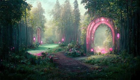 Pink Lights, Gate Entrance, Set Design Theatre, Magic Stones, Entrance Gates, Photography Wallpaper, Enchanted Forest, Fantasy Landscape, Vector Photo