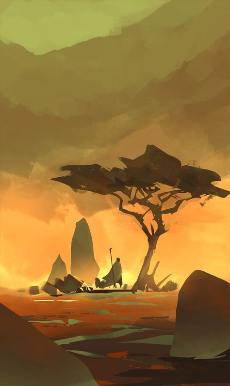 Desert World Concept Art, Sunset Environment Concept Art, Balance Illustration Concept Art, Tropical Environment Concept Art, Fire Environment Concept Art, Digital Painting Environment, Simple Environment Art, Cool Environments, Desert Digital Art