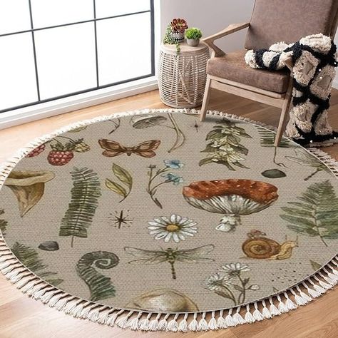 Amazon.com: Round Area Rugs Vintage Woodland Nature Seamless Mushroom Fern Forest Plants Botanical Woven Rug Bedroom Decor Bathroom Powder Room Laundry Room Boho Carpet Outdoor Rug Minimalist Home Decor, 4 ft : Home & Kitchen Laundry Room Boho, Powder Room Laundry, Fern Forest, Vintage Woodland, Natural Nursery, Casual Decor, Forest Plants, Baby Room Inspiration, Childrens Playroom