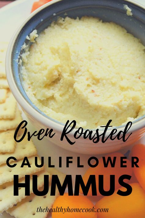 Oven Roasted Cauliflower Hummus: A chickpea free recipe with all the texture and flavor of traditional hummus. Cauliflower Hummus Recipe, Meals Without Carbs, E2m Recipes, Roasted Cauliflower Hummus, Traditional Hummus, Cauliflower Dip, Cauliflower Hummus, Oven Roasted Cauliflower, Salty Food