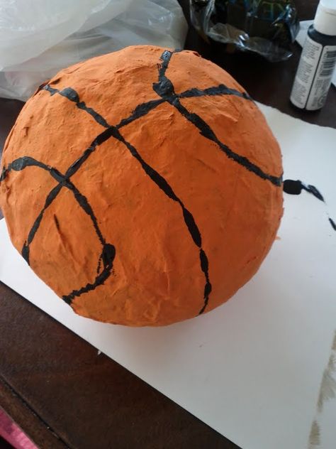 Paper Mache Basket ball for Halloween Costume Paper Mache Basketball, Sports Theme Art, Paper Mache Ball, Easter Hat, Easter Hats, Summer Program, Sports Theme, Paper Mache, Preschool Crafts