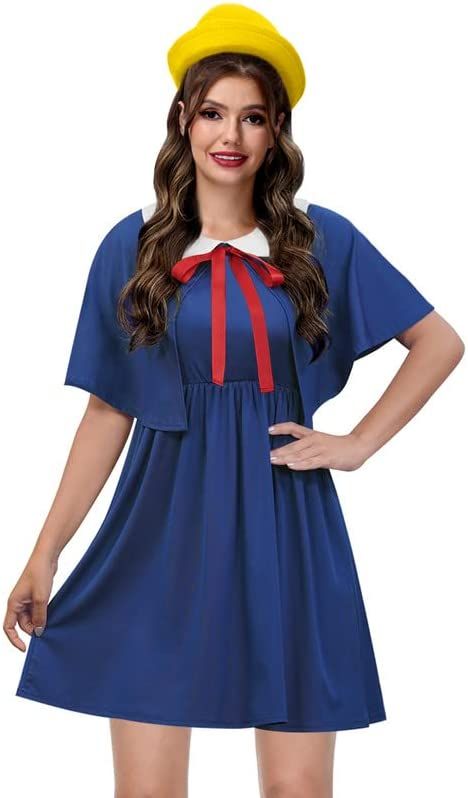 Amazon.com: Clarisbelle Women's Halloween Cosplay Costume Peter Pan Collar Party Dress with Capelet : Clothing, Shoes & Jewelry Madeline Costume, 70s Disco Costume, Disco Costume, Black Lace Up Shoes, Blue Costumes, Pink Costume, Flowy Design, Red Tie, Birthday Party Dress