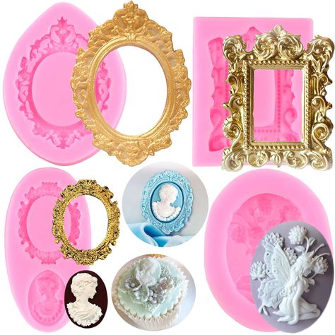 PRICES MAY VARY. 【Photo Frame Fondant Mold】: You Will Get 4Pcs Mirror Frame Silicone Fondant Mold. Include 1Pcs Picture Frame Silicone Mold,1Pcs Photo Frame Silicone Mold,1Pcs Lady Avatar Silicone Mold,1Pcs Fairy Silicone Mold.Frame Silicone Molds can help you easily design a variety of different shapes, perfect for cake decorating. 【Wide Applications】: The Mirror Frame Fondant Molds design has fine workmanship,Photo Frame Fondant Mold can be used as cake decoration molds, for example suitable c Fairy Fondant, Jelly Muffins, Muffins Chocolate, Cake Frame, Candy Making Supplies, Candy Molds Silicone, Making Cake, Types Of Mold, Picture Frame Molding