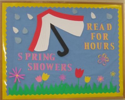 This attractive spring bulletin board is found in the church library ... Spring Door Decorations For School, Spring Door Decorations, Door Decorations For School, Easter Boards, Spring Library, Decorations For School, April Bulletin Boards, School Library Bulletin Boards, Library Rules