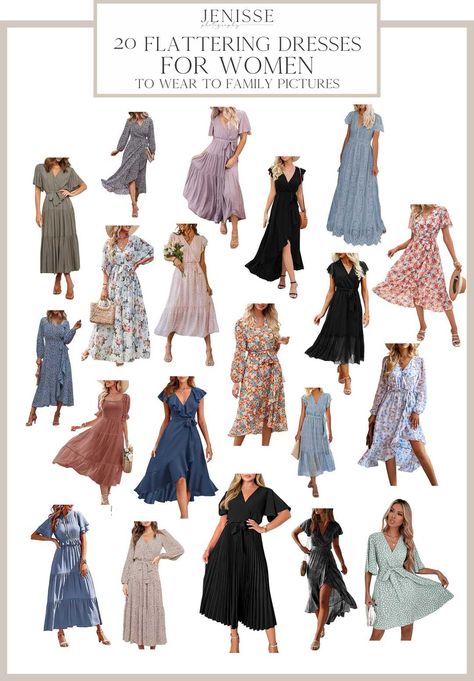 20 Flattering Dresses For Women - For Family Pictures Family Picture Outfits 2023, Amazon Dresses For Family Photos, Blue Dress Family Pictures, Spring Family Pictures Outfits 2024, Family Photo Outfits For Mom, Family Photo Color Palette Summer, Family Picture Dresses For Mom, Summer Family Picture Outfits Casual, April Family Pictures Outfits