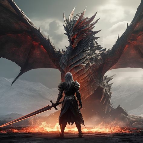 fire dragon Dragon Knight Art, Dragon Scene, Dragon And Knight, Dark Fairytale Aesthetic, Knight Battle, Knight And Dragon, Dragon Battle, Knights And Dragons, Fire Background