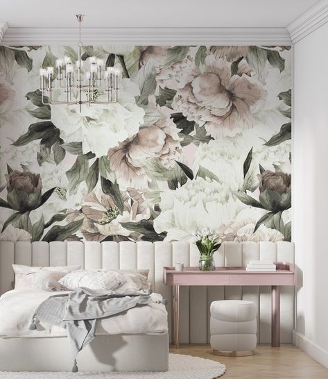 Floral Pattern Wallpaper, Flower Mural, Blush Peonies, Wallpaper Ceiling, Peony Wallpaper, Peony Rose, Wallpaper Accent Wall, Mural Floral, Flower Lights