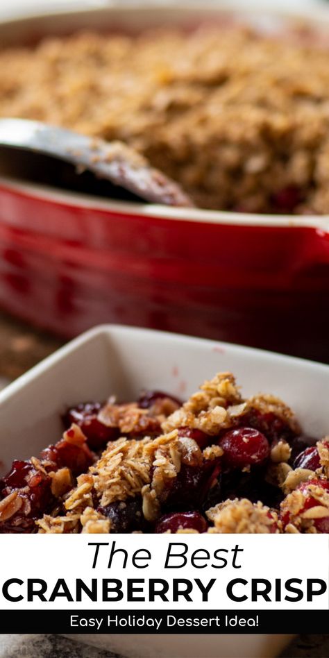 Break away from the usual apple and pumpkin treats this holiday season with a delightful cranberry crisp featuring an oatmeal topping. The brown sugar cinnamon crumble perfectly balances the cranberries' tartness in the warm fruit base. This easy, naturally gluten-free recipe is irresistible, especially when served with a scoop of ice cream. Cranberry Apple Crisp, Cranberry Crisp, Apple Cranberry Crisp, Oat Flour Recipes, Cranberry Dessert, Oatmeal Toppings, Pumpkin Treats, Cinnamon Crumble, Easy Holiday Desserts