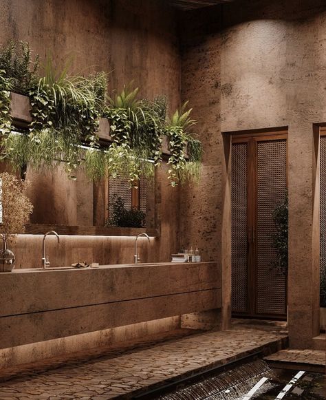 Wabi Sabi Inspiration, Joshua Tree House, Boho Bathroom Ideas, Concrete Effect Paint, Wabi Sabi Interior, Boho Bathroom, Spanish House, Minimalism Interior, Bathroom Inspiration